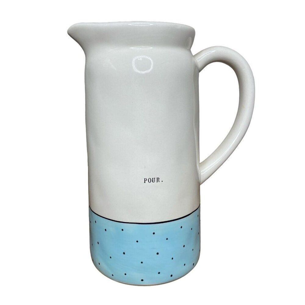 Rae Dunn Artisan Collection Pour Pitcher Blue Polka Dot Tall with Handle
